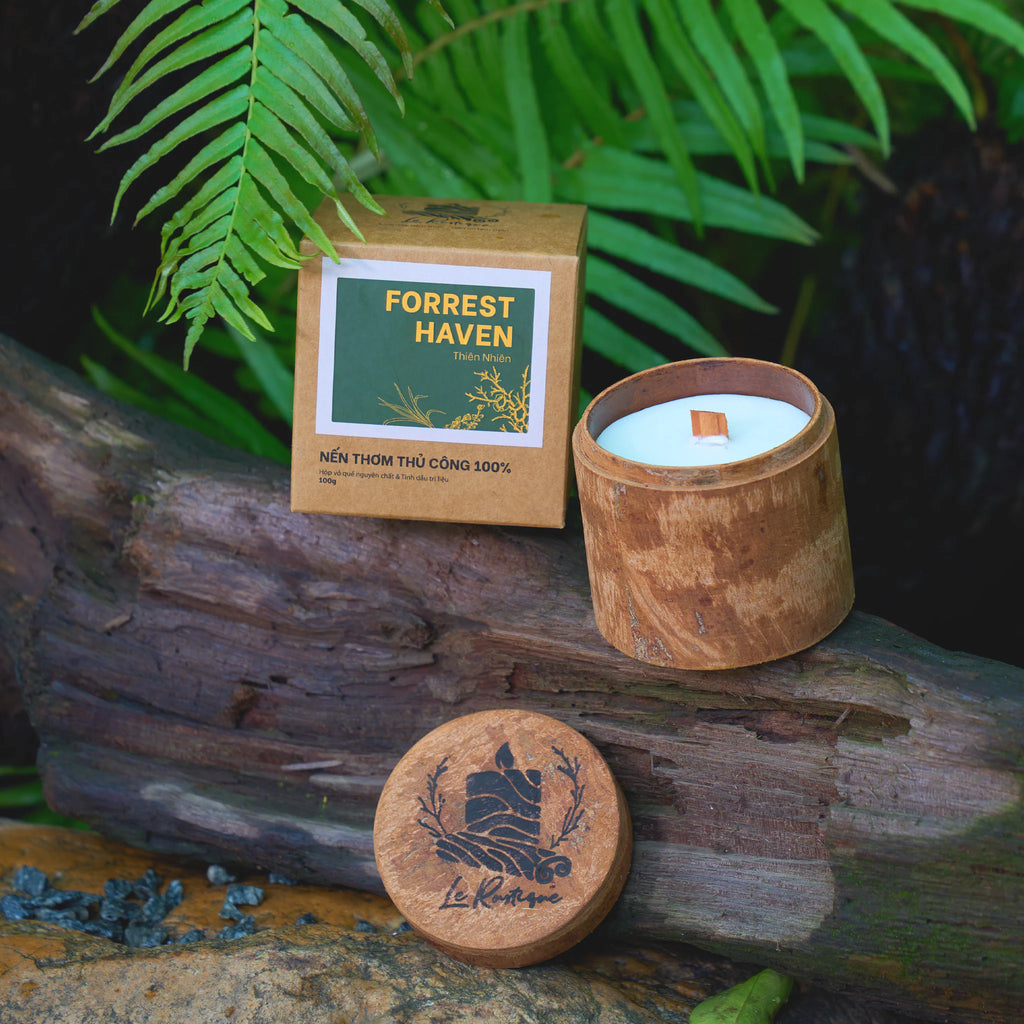'Forrest haven' soy wax scented candle with craft packing on natural background, shaven 3.2oz