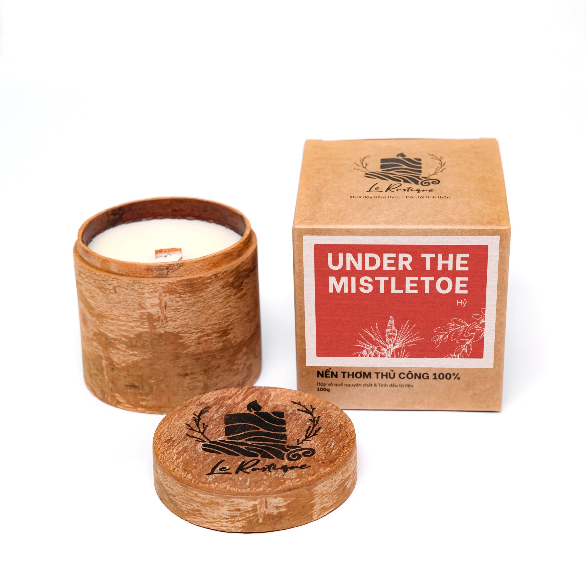 Under ther Mistletoe soy wax candle 3.2oz shaven cinnamon bark jar for christmas holiday with craft packing box
