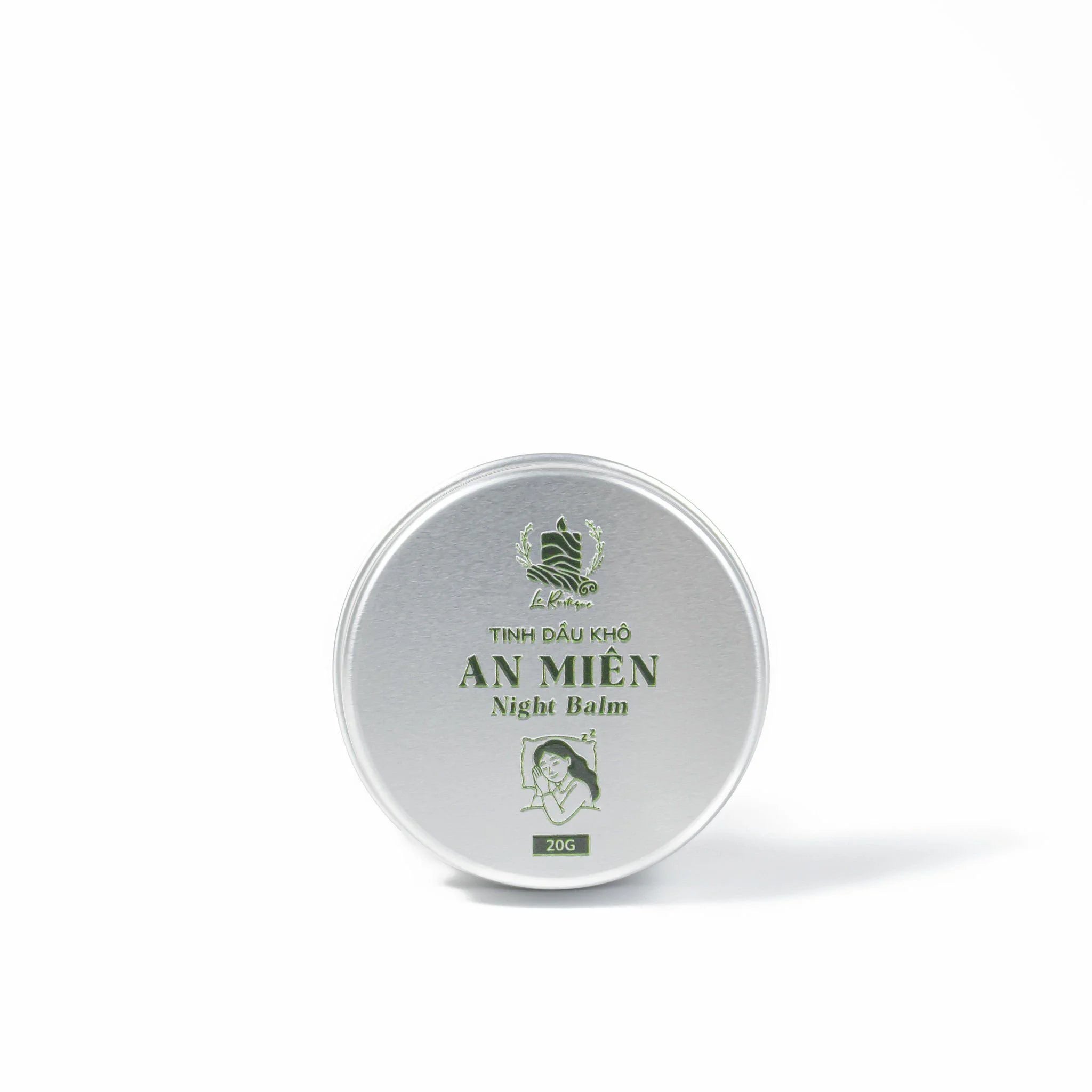 Le Rustique Night Balm in silver tin for deep moisturizing and relaxation with organic essential oils.