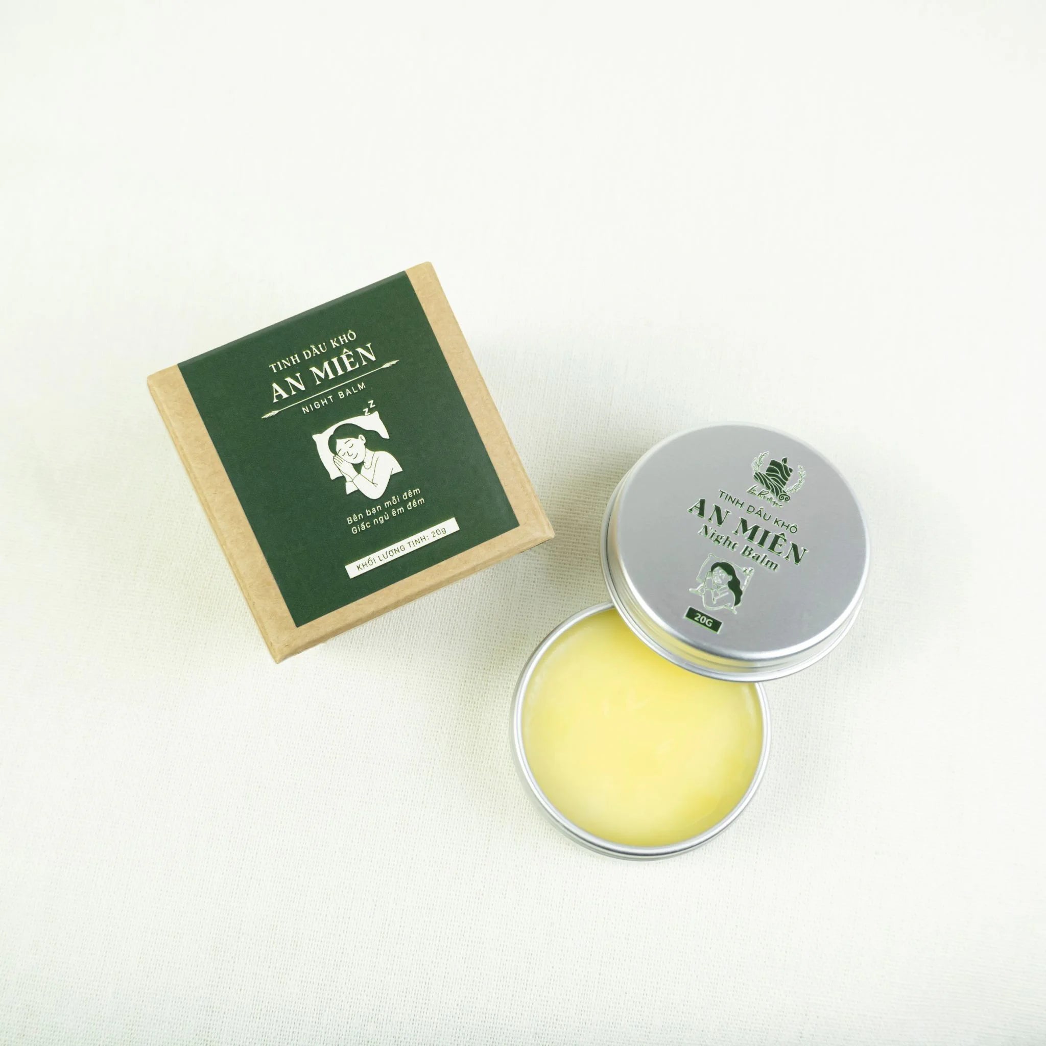 Le Rustique Night Balm in tin with box, featuring organic essential oil for relaxing aromatherapy.