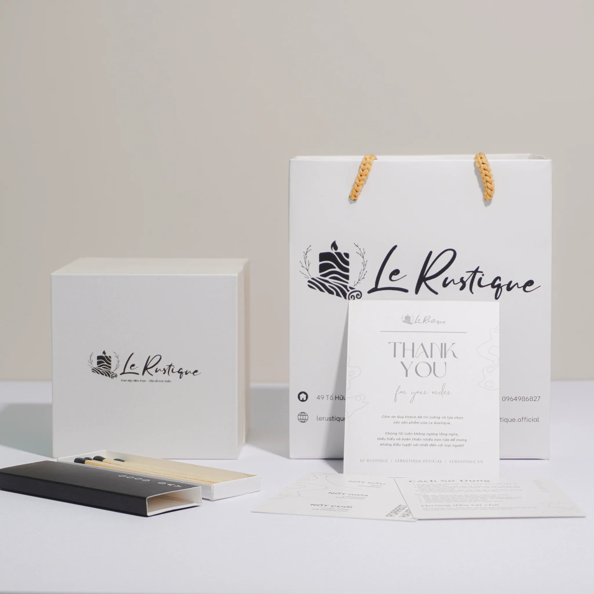 Le Rustique Special Scented Candle Gift Set with elegant packaging, thank you card, and recycled paper materials.